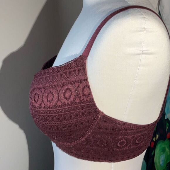 Aerie Burgundy Lace Bra, 36 D - Picture 2 of 10